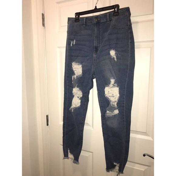 AP BLUE Jeans 2X, Stretch Distressed Medium Wash, Super High Rise - Picture 3 of 16